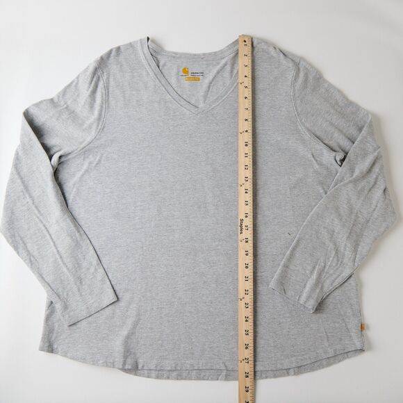 Carhartt Shirt Women's 2X Plus Gray Cotton Relaxed Fit Long Sleeve V-Neck Casual - Picture 2 of 8